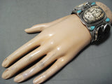 One Of The Most Detailed Ever Turquoise Sterling Silver Chief Bracelet-Nativo Arts