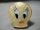 Important Tweety Bird Huge Native American Zuni Turquoise Sterling Silver Ring-Nativo Arts