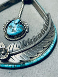 Gigantic Signed Vintage Native American Navajo Turquoise Heishi Sterling Silver Leaf Necklace-Nativo Arts