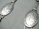 Hand Tooled Quality Vintage Native American Navajo Sterling Silver Concho Necklace Old-Nativo Arts