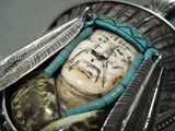 Native American One Of The Most Detailed Ever Chief Turquoise Sterling Silver Pendant-Nativo Arts