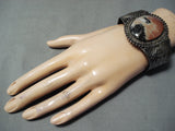 Heavy Thick Vintage Native American Navajo Early Petrified Wood Sterling Silver Bracelet-Nativo Arts