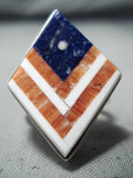 Exceptional Navajo Lapis Sterling Silver Flag Ring Native American-Nativo Arts
