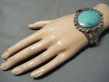 Early Huge Vintage Native American Navajo Blue Gem Turquoise Sterling Silver Bracelet Old-Nativo Arts