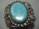 Heavy Vintage Native American Navajo Old Morenci Turquoise Sterling Silver Bracelet Cuff-Nativo Arts