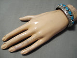 Fantastic Vintage Native American Navajo Blue Gem Turquoise Sterling Silver Bracelet Old-Nativo Arts