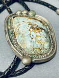 Chunky Vintage Native American Navajo Early Rare Deposit #8 Turquoise Sterling Silver Bolo Tie-Nativo Arts