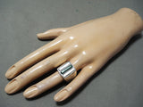 Huge Vintage Native American Navajo Cerrillos Turquoise Inlay Sterling Silver Ring Old-Nativo Arts
