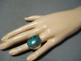 Superb Native American Navajo Turquoise Oval Sterling Silver Huge Ring-Nativo Arts