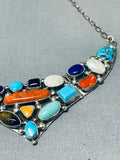 Rare Native American Navajo Sleeping Beauty Morenci Turquoise Lapis Sterling Silver Necklace-Nativo Arts