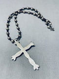 Amazing Vintage Native American Navajo Blue Gem Turquoise Sterling Silver Cross Necklace-Nativo Arts