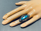 Fascinating Vintage Native American Navajo Kingman Turquoise Sterling Silver Huge Ring-Nativo Arts