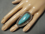 Huge Vintage Navajo Carico Lake Turquoise Sterling Silver Native American Ring-Nativo Arts