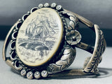 Intricately Hand Carved Vintage Native American Navajo Sterling Silver Bracelet Cuff-Nativo Arts