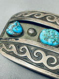 Waves Of Water Vintage Native American Navajo Turquoise Sterling Silver Buckle Old-Nativo Arts
