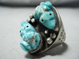 One Of The Best Vintage Zuni/ Native American Navajo Turquoise Fetish Sterling Silver Ring-Nativo Arts
