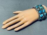 Heavy Wide Native American Navajo Turquoise Chunk Sterling Silver Bracelet Cuff-Nativo Arts