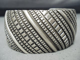 Signed Authentic John Vintage Native American Navajo Sterling Silver Intricate Bracelet-Nativo Arts