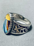 Native American One Of The Best Vintage Inlay 14k Gold Marked Sterling Silver Ring-Nativo Arts