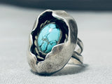 Intricate Matrix Vintage Native American Navajo Turquoise Sterling Silver Ring Old-Nativo Arts