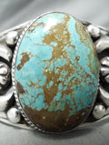 Native American Heavy Hand Repoussed Sterling Silver #8 Turquoise Bracelet-Nativo Arts