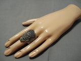 One Of Biggest Best Vintage Native American Navajo Turquoise Casted Toad Sterling Silver Ring-Nativo Arts