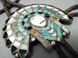 Native American One Of Most Intricate Ever Vintage Zuni Turquoise Chief Sterling Silver Bolo Tie-Nativo Arts
