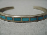 Thicker Vintage Navajo Turquoise Inlay Native American Sterling Silver Bracelet-Nativo Arts