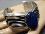 Impressive Vintage Native American Navajo Nez Lapis Sterling Silver Bracelet Cuff-Nativo Arts