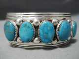 Impressive Vintage Native American Navajo 5 Carico Lake Turquoise Sterling Silver Bracelet-Nativo Arts