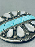 Heavy Thick Vintage Native American Navajo Turquoise Pearl Sterling Silver Buckle Old-Nativo Arts
