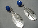 Feather Genius Navajo Lapis Sterling Silver Earrings Native American-Nativo Arts