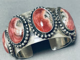 Pink Stone Heavy Native American Sterling Silver Bracelet-Nativo Arts