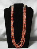 Important Native American Navajo Tubule Coral Sterling Silver Yazzie Heishi Necklace-Nativo Arts