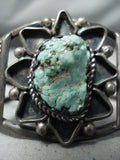 Starburst Vintage Native American Navajo Green Turquoise Sterling Silver Bracelet Old-Nativo Arts