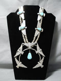 Unique!! Native American Navajo Thunderbird Turquoise Sterling Silver Squash Blossom Necklace-Nativo Arts