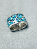 Thick Vintage Native American Navajo Turquoise Inlay Sterling Silver Ring Old-Nativo Arts