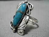 Fabulous Vintage Native American Navajo Pilot Mountain Turquoise Sterling Silver Swirl Ring-Nativo Arts