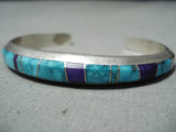 Exquisite Signed Native American Navajo Inlay Turquoise Sugulite Sterling Silver Bracelet-Nativo Arts