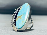 Precise Detail Native American Navajo Turquoise Sterling Silver Leaf Ring-Nativo Arts