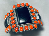 Most Unique Heavy Native American Navajo Coral Sterling Silver Jet Bracelet Cuff-Nativo Arts