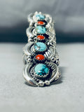 One Of The Tallest Native American Navajo Turquoise Coral Sterling Silver Ring-Nativo Arts
