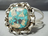 Interlocking Chain Vintage Native American Navajo Sterling Silver Turquoise Bracelet Old-Nativo Arts