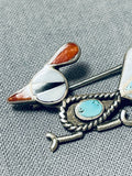 Whimsical Vintage Native American Zuni Turquoise Sterling Silver Roadrunner Pin-Nativo Arts