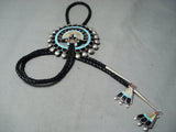One Of The Biggest Ever Vintage Native American Zuni Turquoise Sterling Silver Bolo Tie-Nativo Arts