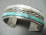 Native American Heavy Vintage Navajo Turquoise Pearl Sterling Silver Bracelet-Nativo Arts