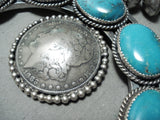 800 Gram Very Rare Native American Navajo Turquoise Sterling Silver Squash Blossom Necklace!!-Nativo Arts