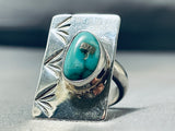Fascinating Native American Navajo Kingman Turquoise Sterling Silver Ring Signed Del Secatero-Nativo Arts