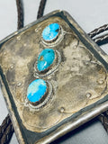 Sensational Vintage Native American Navajo Old Kingman Turquoise Sterling Silver Bolo Tie-Nativo Arts