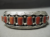 Superior Native American Navajo Chunky Red Coral Sterling Silver Sun Bracelet Cuff-Nativo Arts